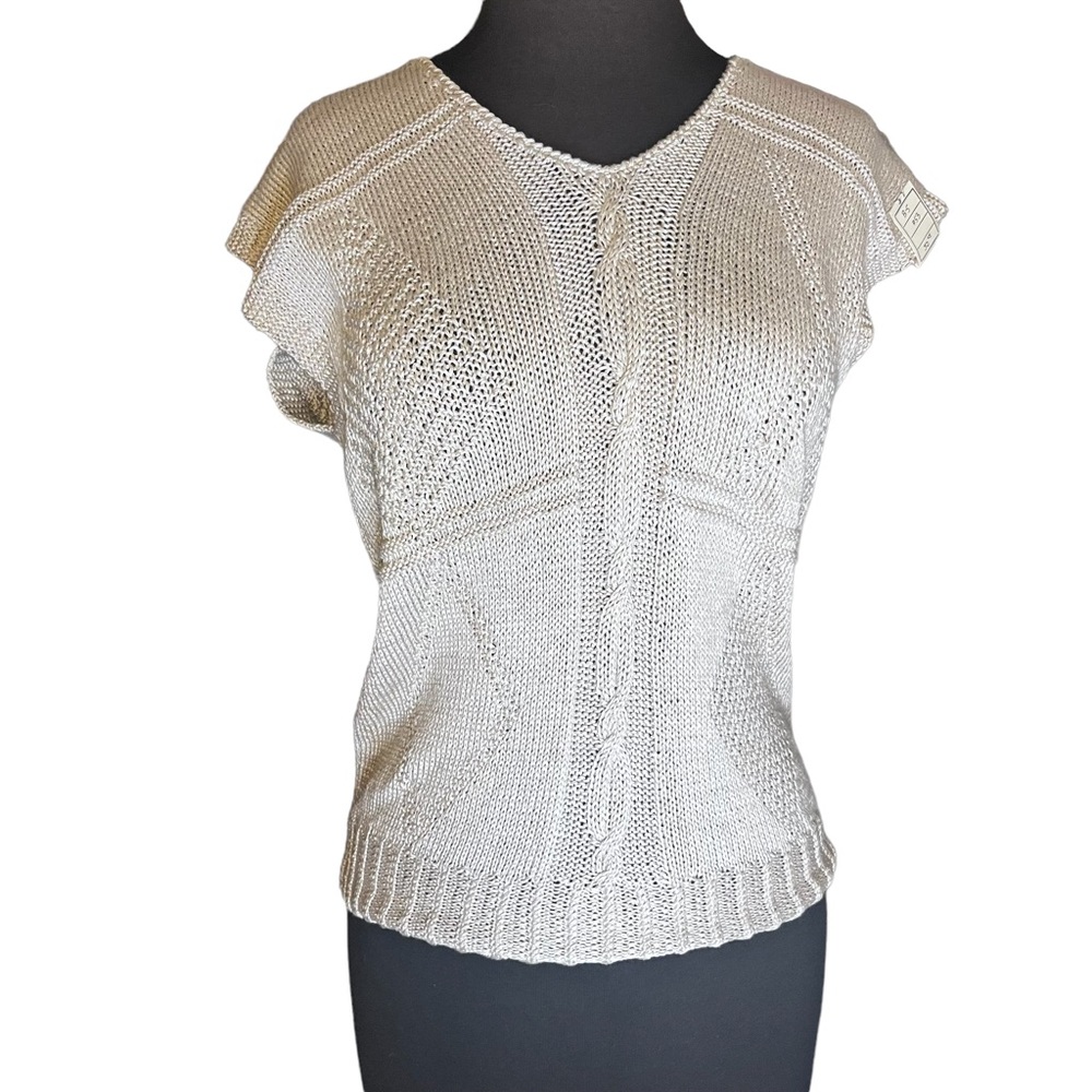 Vtg Nude Tan V Neck Layering Short Sleeved Sweater